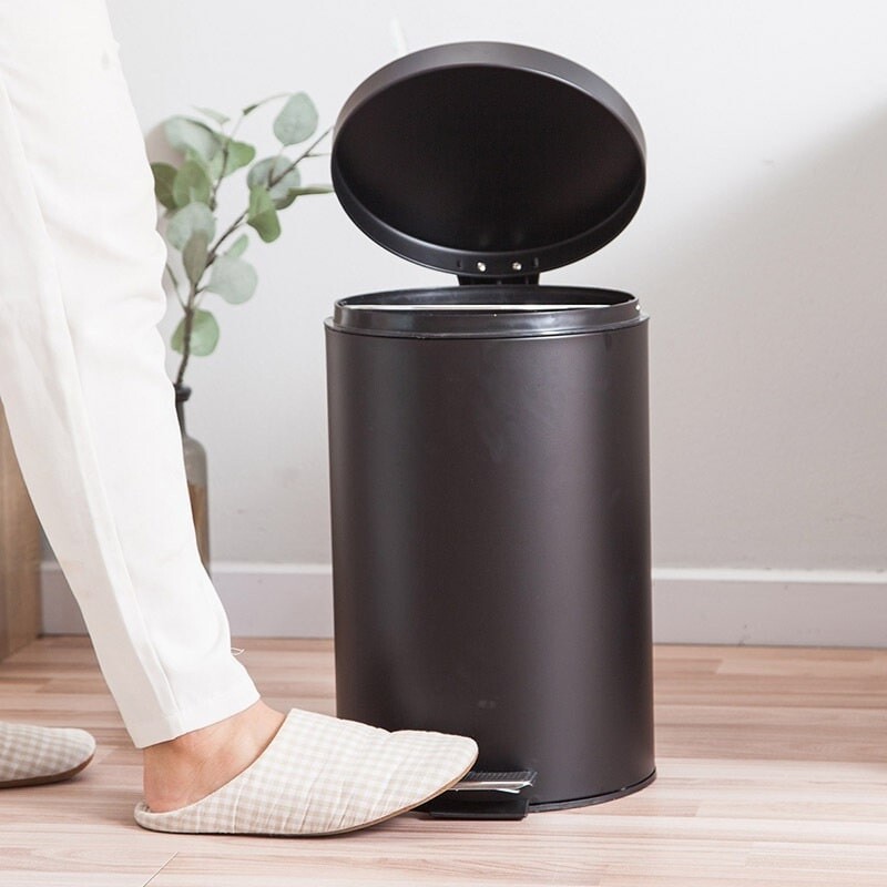 Tacho cesto de basura acero inoxidable 12L con tapa negro