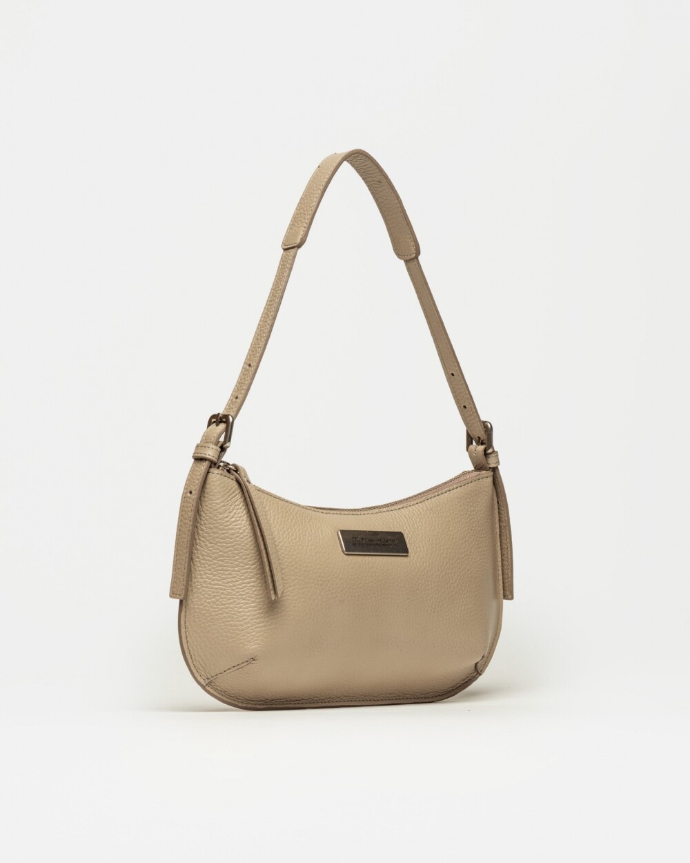 Cartera al hombro Mia en cuero graneado Taupe