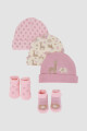 Pack gorros y medias jirafa Rosado