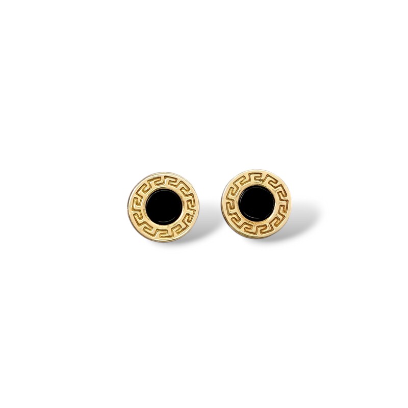 Caravanas Círculo Greca-Plata y oro-Resina negra-CA5101 sinpiedra