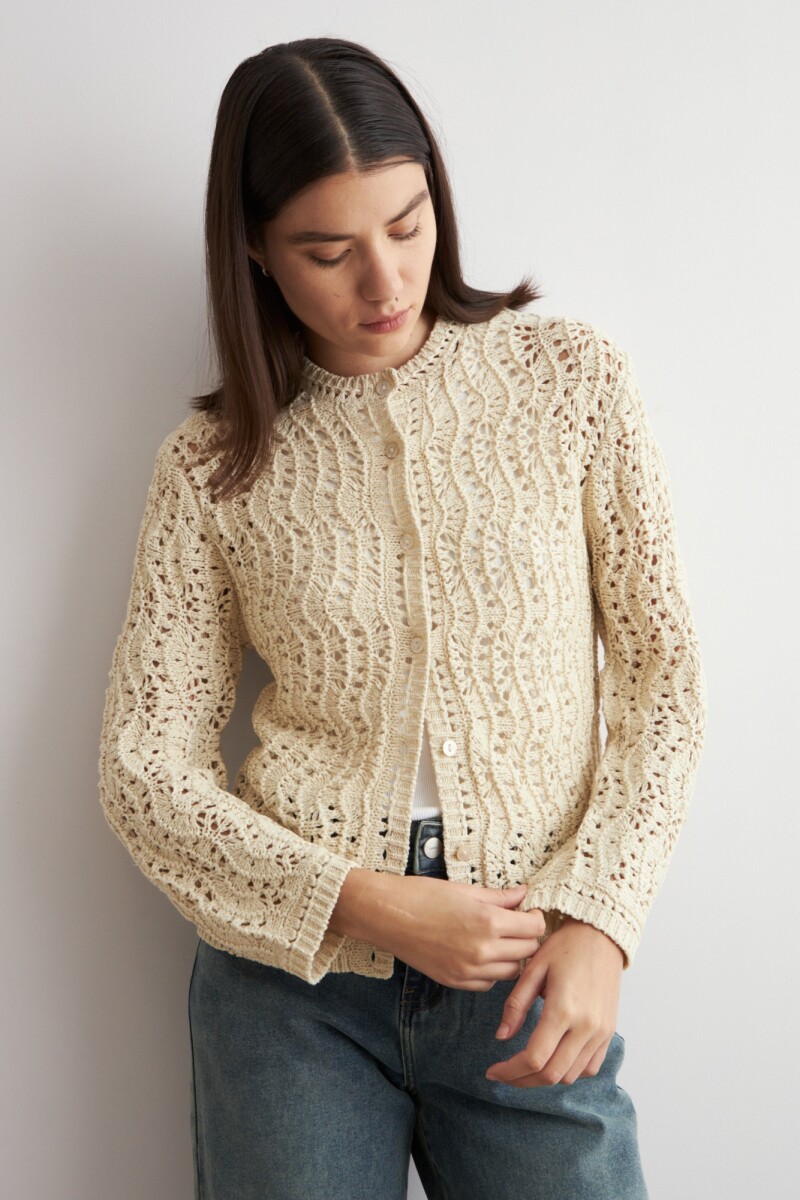 Cardigan cinta calado beige