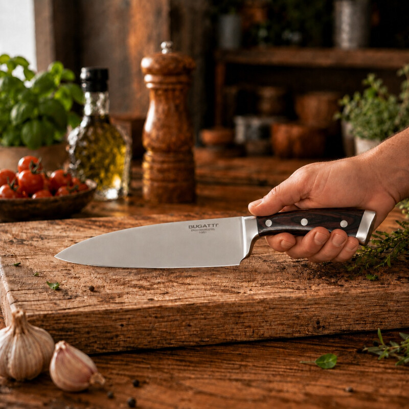Cuchillo Chef Bugatti Ergo Hoja Acero y Mango Madera Cuchillo Chef Bugatti Ergo Hoja Acero y Mango Madera