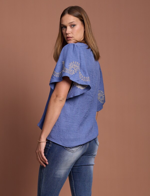 Blusa Manga Bordado AZUL