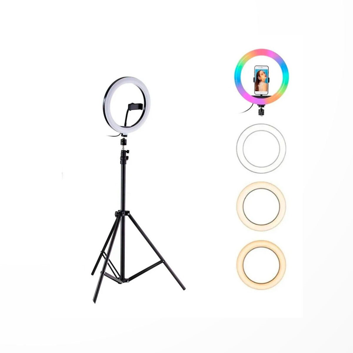 Tripode + Anillo Aro Luz Led Colores Rgb 26cm 3 Niveles 