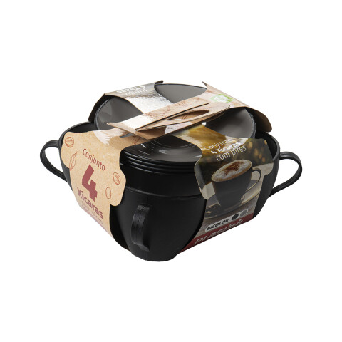 Set de Plástico de 4 Tazas de Café con Platillos NEGRO