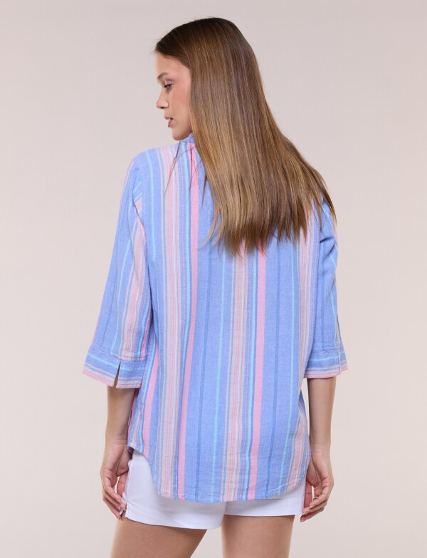 Blusa Con Textura Manga 3/4 MULTI/CELESTE
