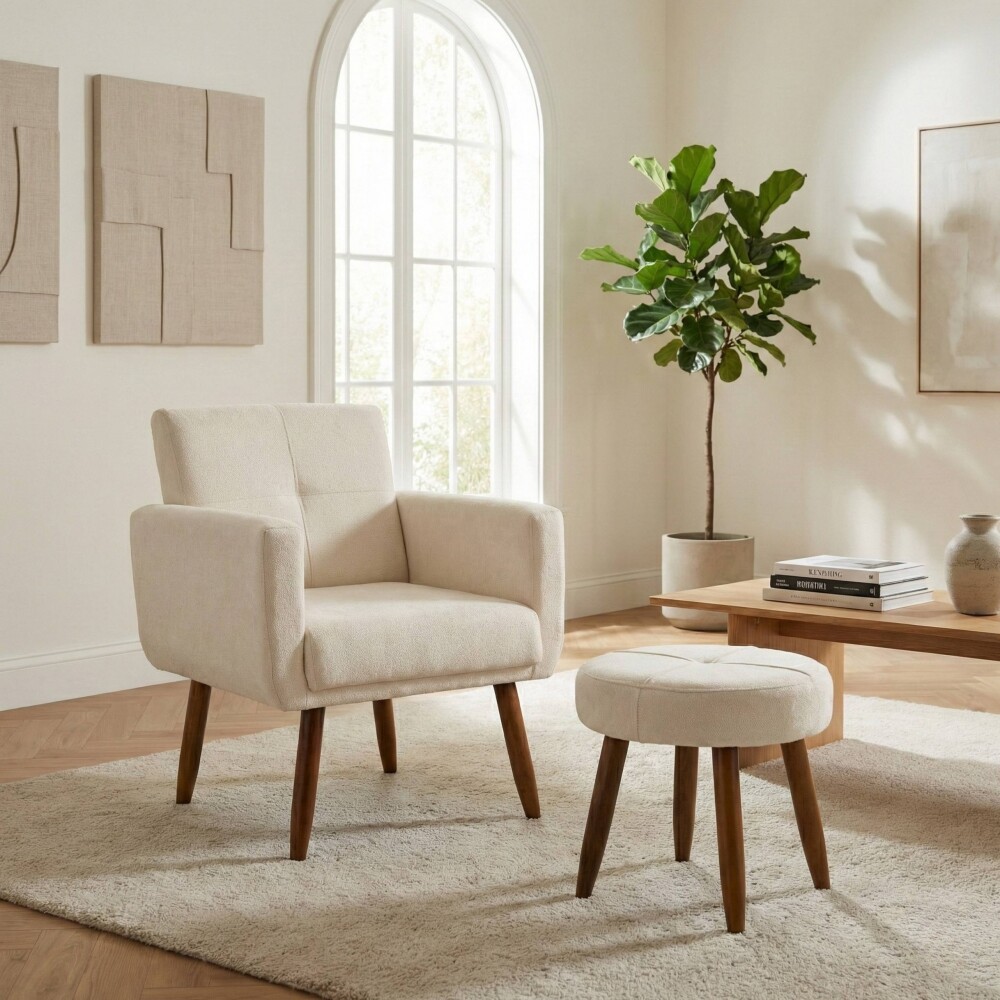 Butaca Moderna + Puff Havana Beige