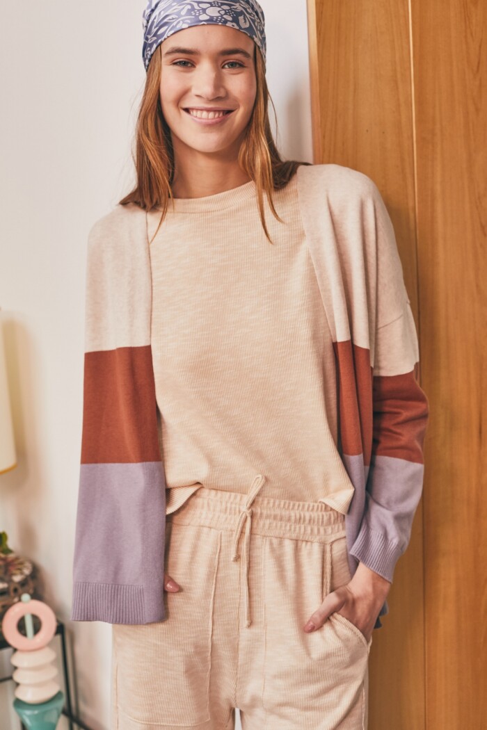 Cardigan Color Block Ladrillo