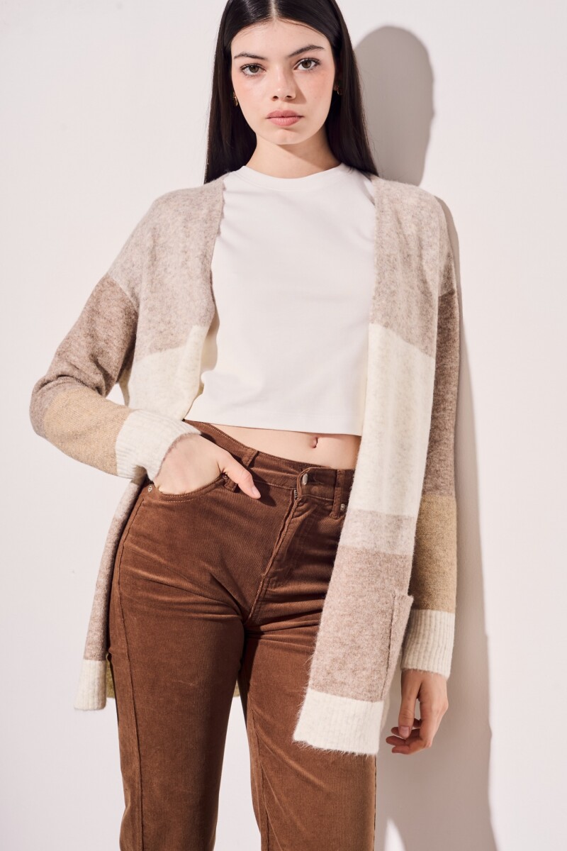 Cardigan Color Block Beige Melange