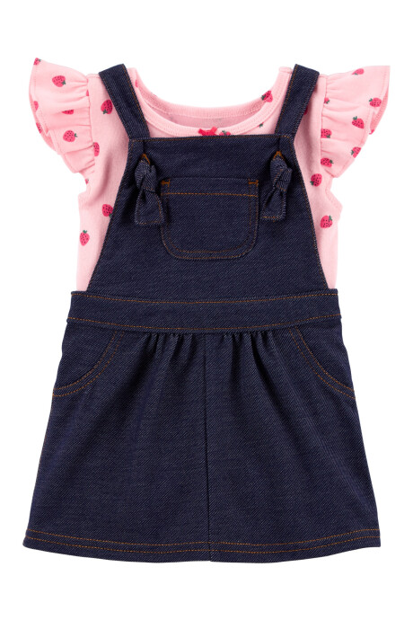Set de Dos Piezas Algodón de Vestido con Remera Manga Corta de Frutillas 0