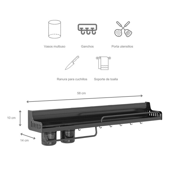 Organizador de cocina estante ganchos especieros y utensilios 58cm Imback Organizador de cocina estante ganchos especieros y utensilios 58cm Imback