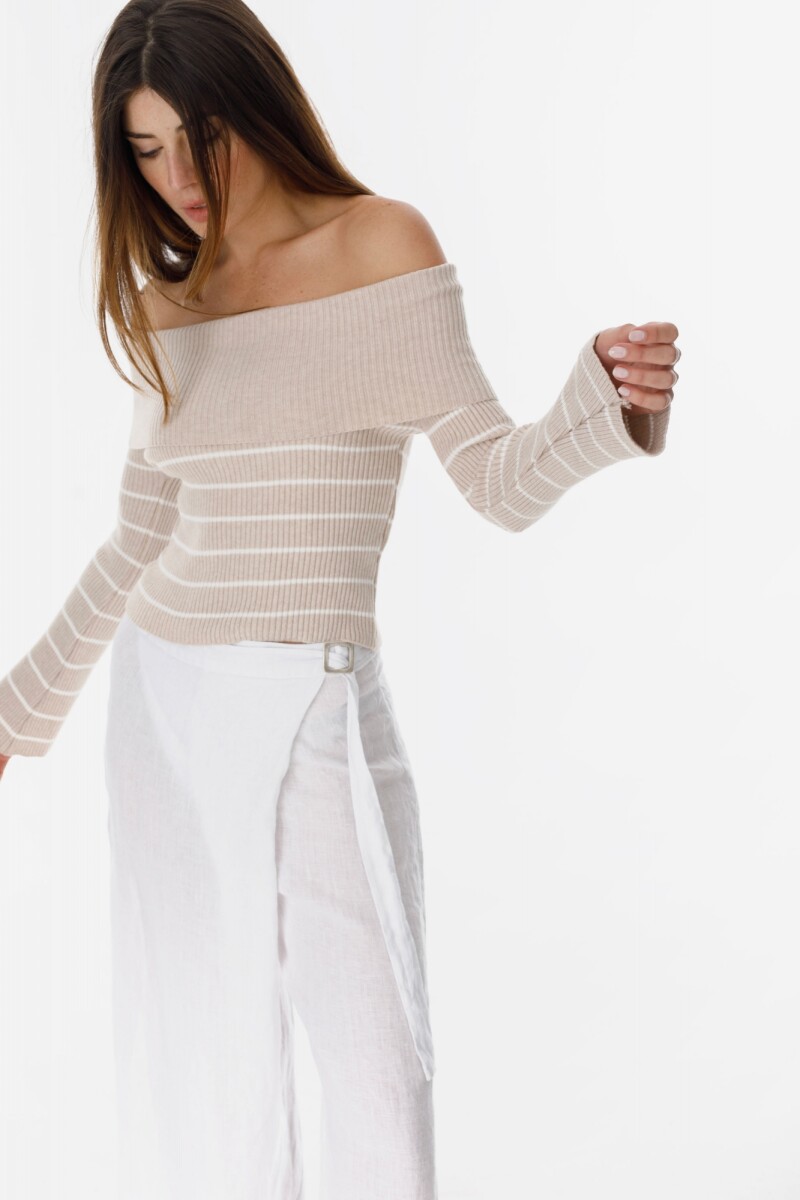 Sweater Oasis Beige con blanco
