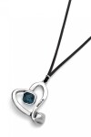 COLGANTE LARGO DE CORDÓN EFECTO SEDA Y CORAZÓN CENTRAL CON CRISTAL AZUL Colgante