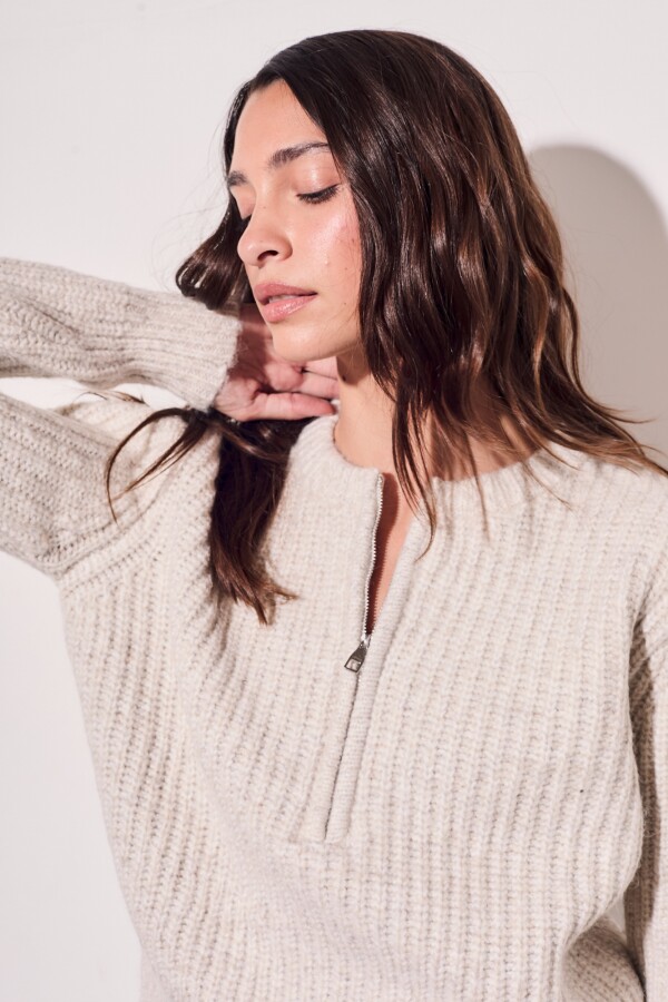 Sweater Medio Cierre Beige Melange