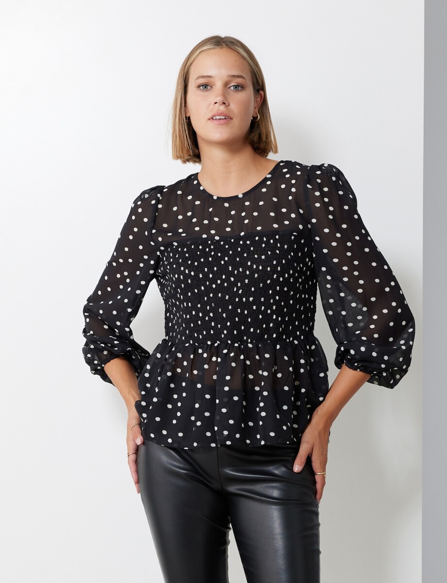 Blusa Frunces - Negro/blanco 