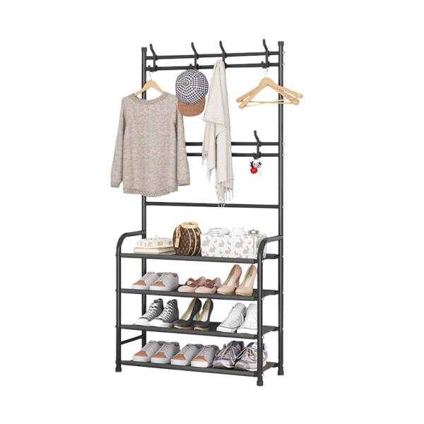 Perchero Ropa Rack Multifuncional Zapatero Organizador Percha Estantes Imback Color Negro Perchero Ropa Rack Multifuncional Zapatero Organizador Percha Estantes Imback Color Negro