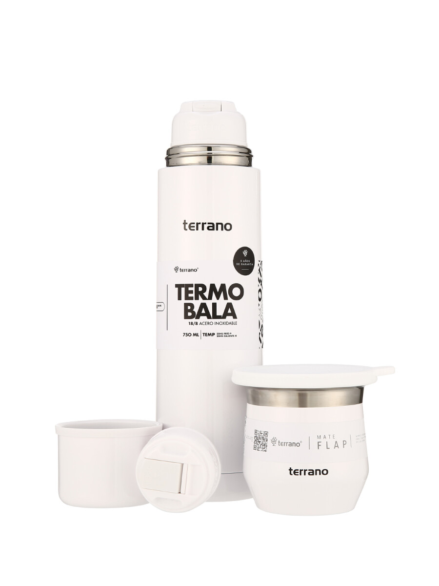 Kit Acero Bala Metalizado - 750mL + Mate Flap - Blanco 