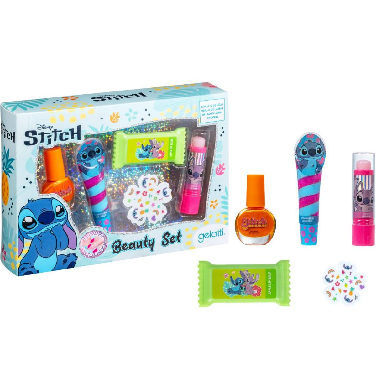 Set Disney esmalte + 2 Lip Balm + Gloss + Sticker - Stitch 