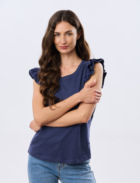 REMERA DE ALGODÓN CON BRODERIE Azul