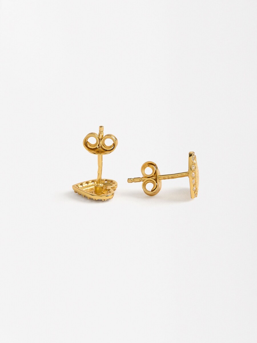 Pendientes Corazón Con Circonitas - Plata De Ley 925 dorado