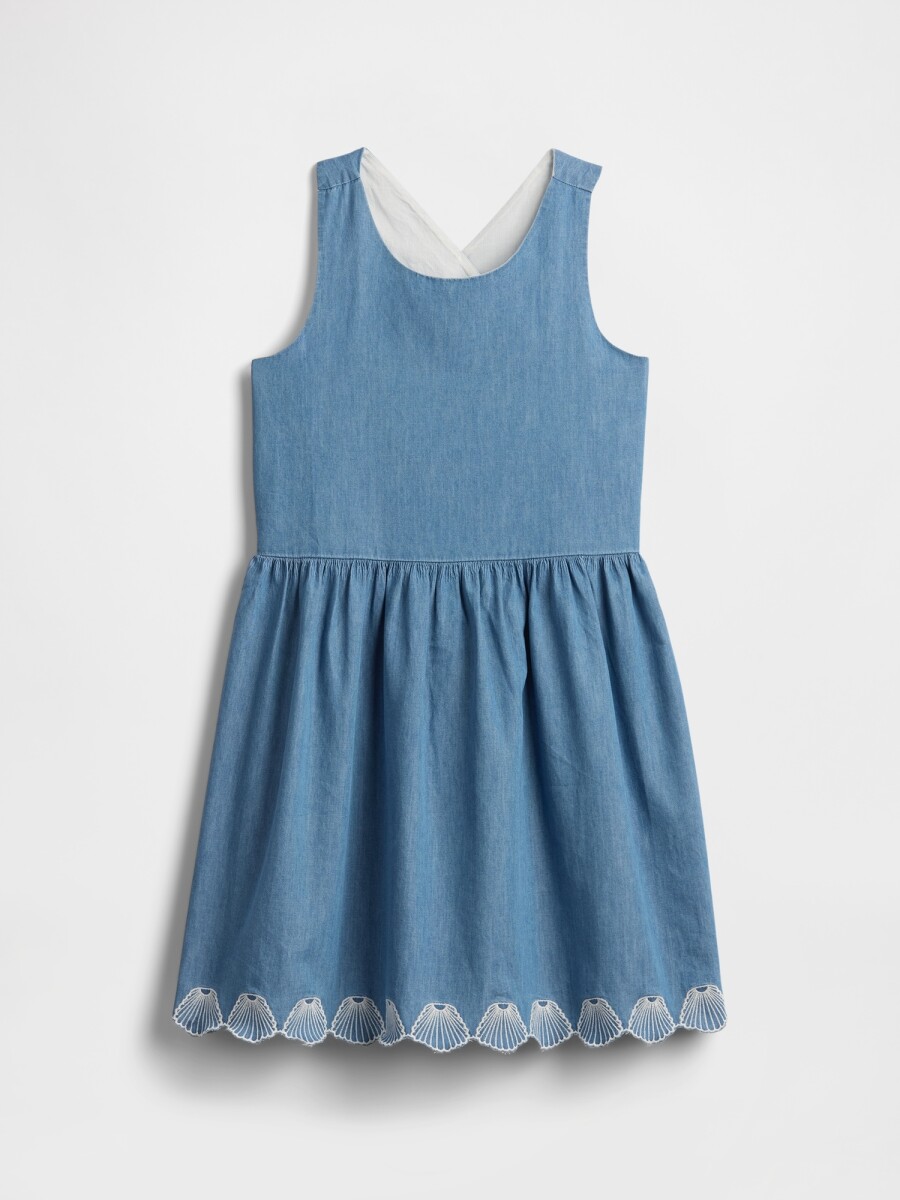 Vestido Espalda Cruzada Niña - Blue Chambray 