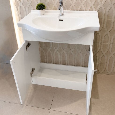VANITORY DOS PUERTAS CON BACHA MADERA BLANCO LINEA BELLOTO BLANCO