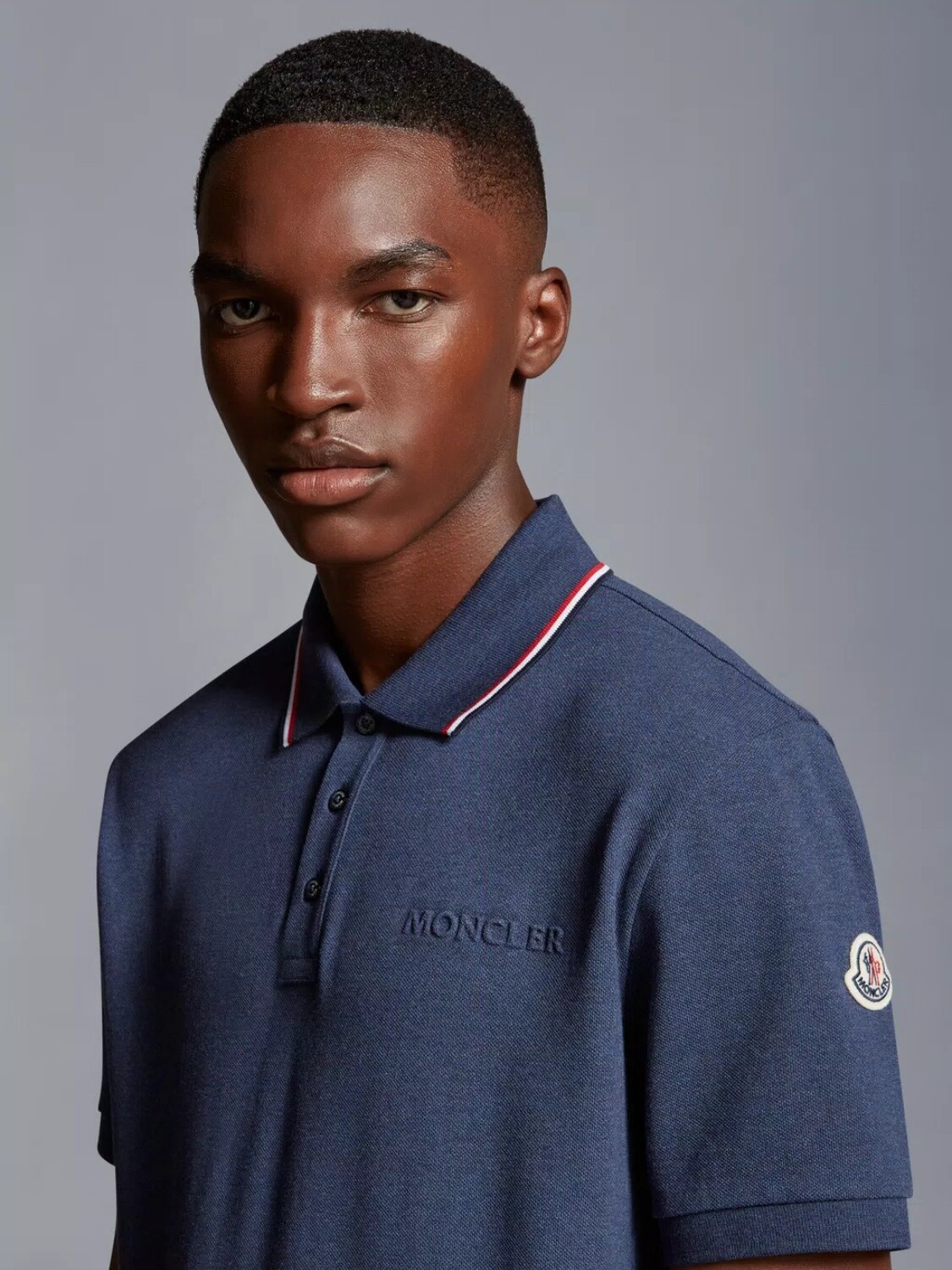 Moncler -Remera polo de algodón manga corta Azul