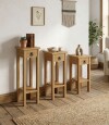 Conjunto Set De Mesas Pedestal Madera Maciza Linea Mexicana Natural