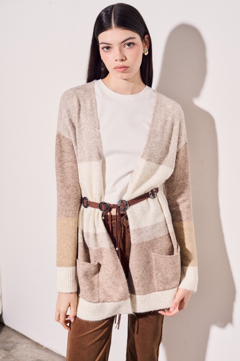 Cardigan Color Block Beige Melange