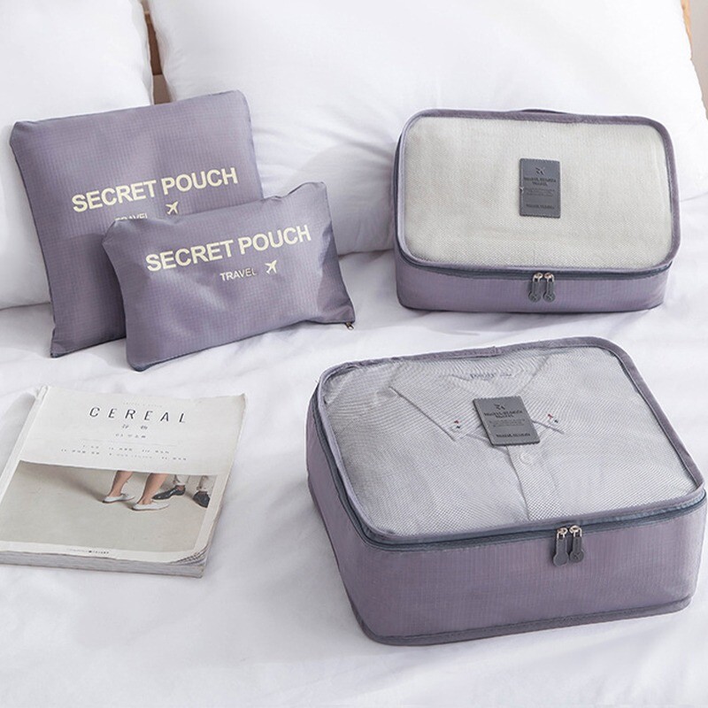 Set 6 bolsas organizadoras equipaje de viaje para valija gris