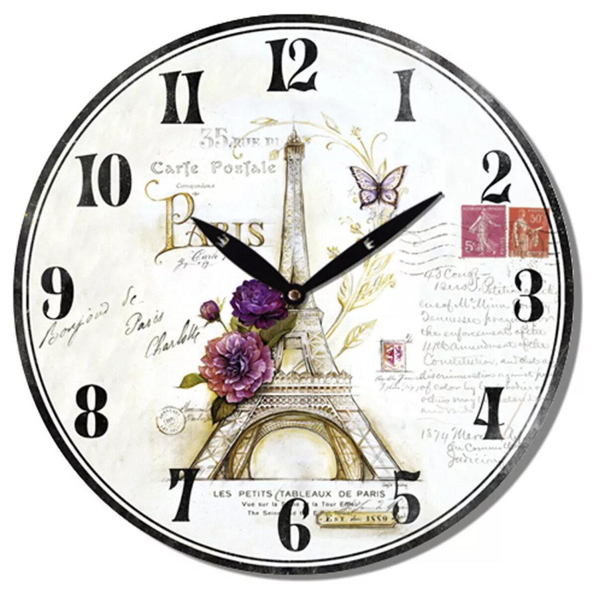 Reloj Analógico de Pared en MDF con Estampado Selecta 29cm - TORRE EIFFEL 