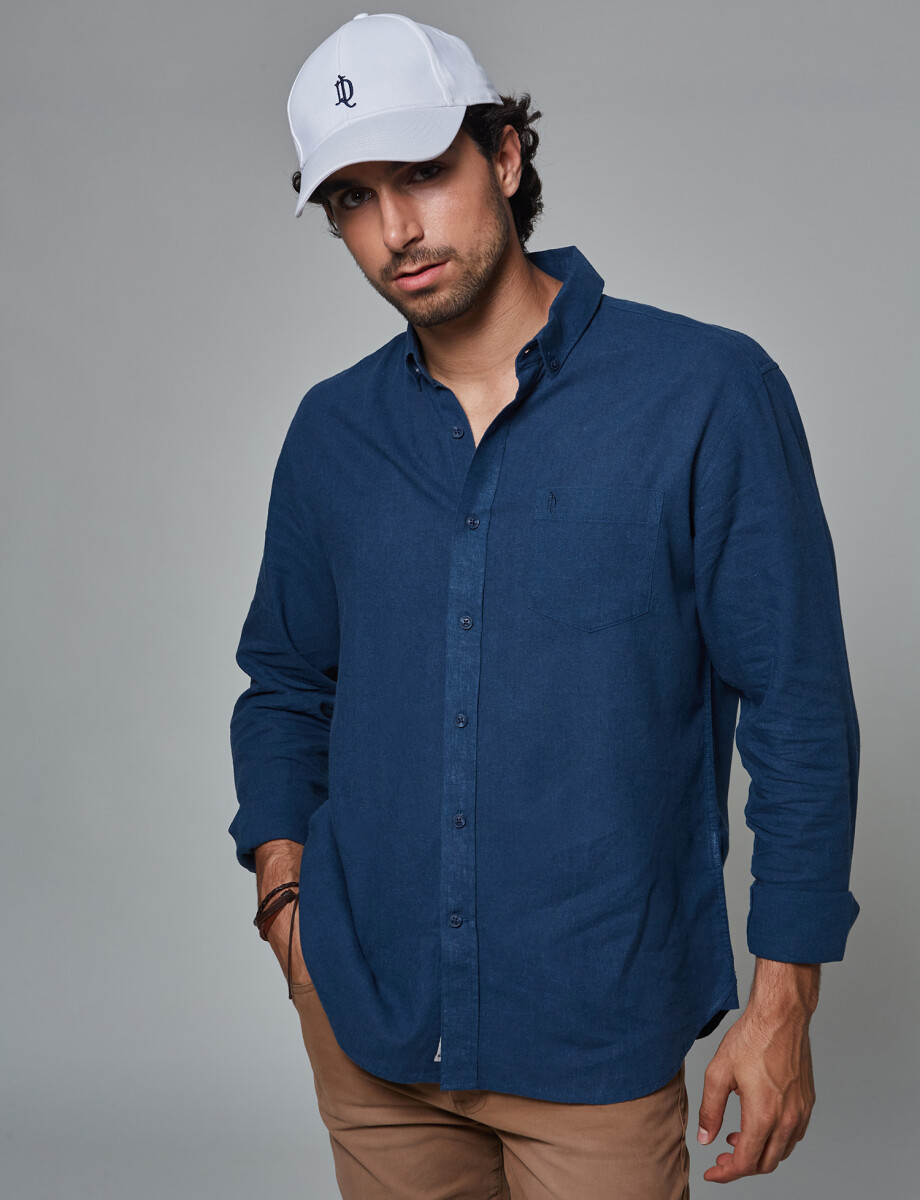 Camisa lino lisa azul