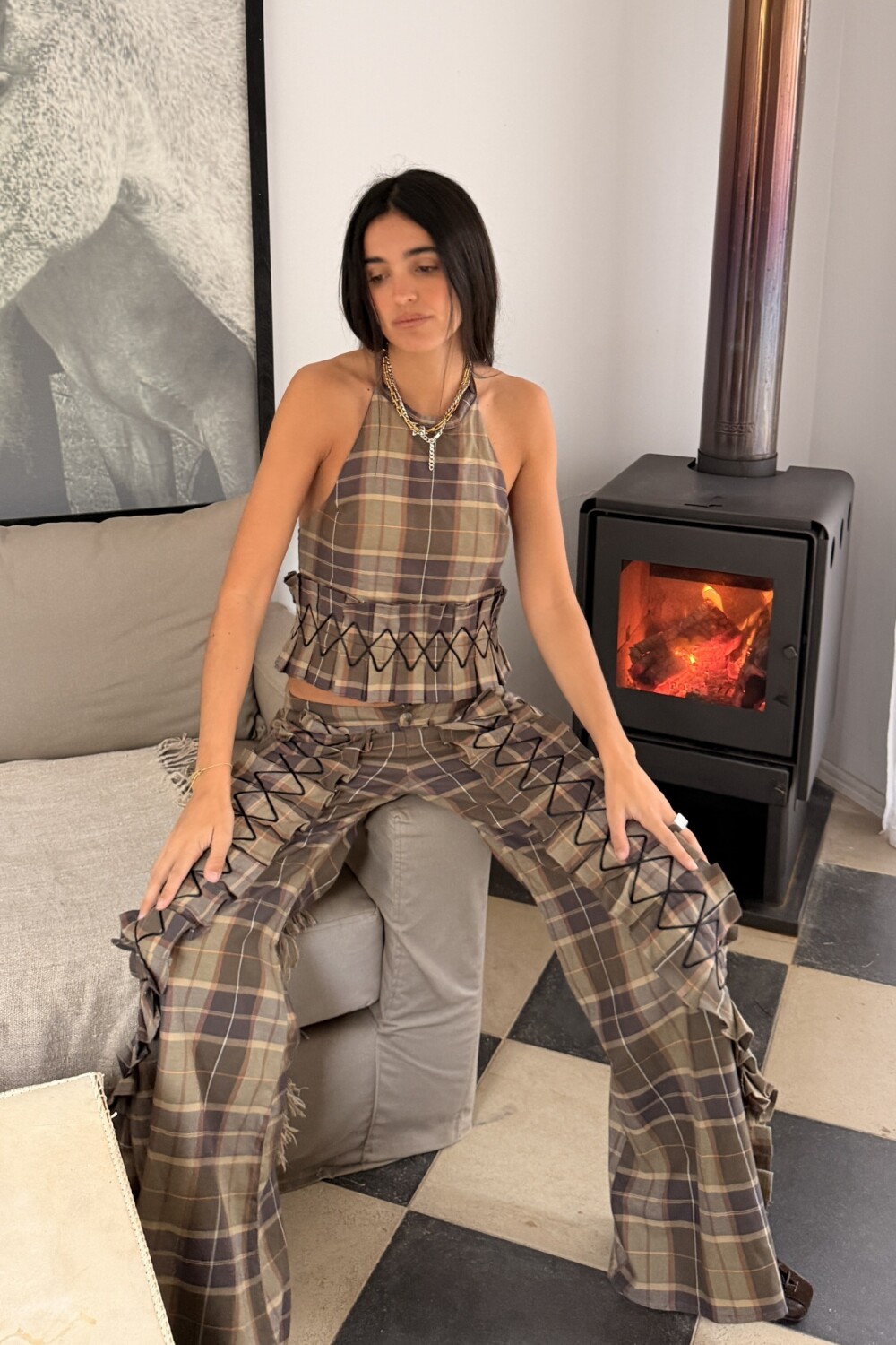 Cuadrillé Dancing Queen Pants Verde / Camel