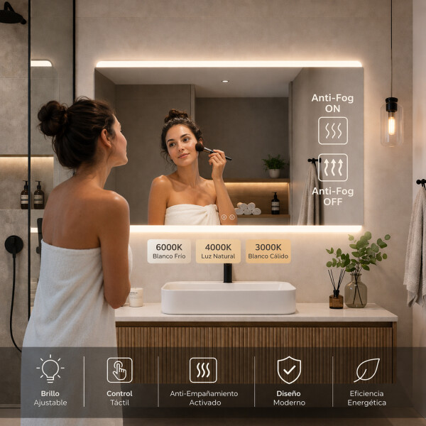 Espejo Led Rectangular Baño Led06 75 X 100 Cm Desempañador ESPEJO RECTANGULAR LED06 75X100