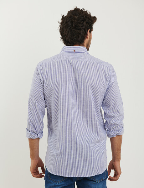 012503 CAMISA HARRINGTON LABEL Azul Melange / Blanco