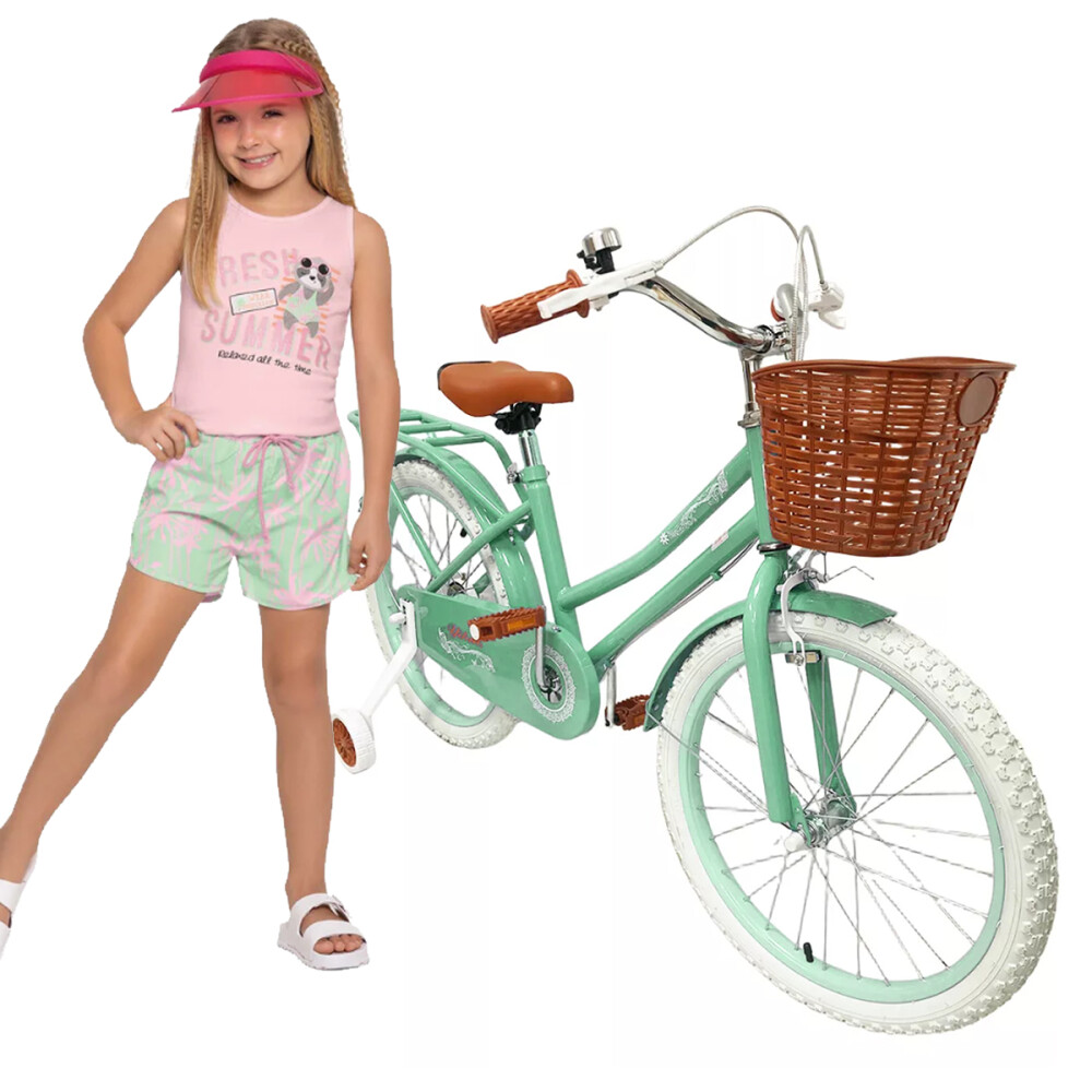 Bicicleta Infantil Rodado 16 Con Rueditas Auxiliares Y Canasto Verde