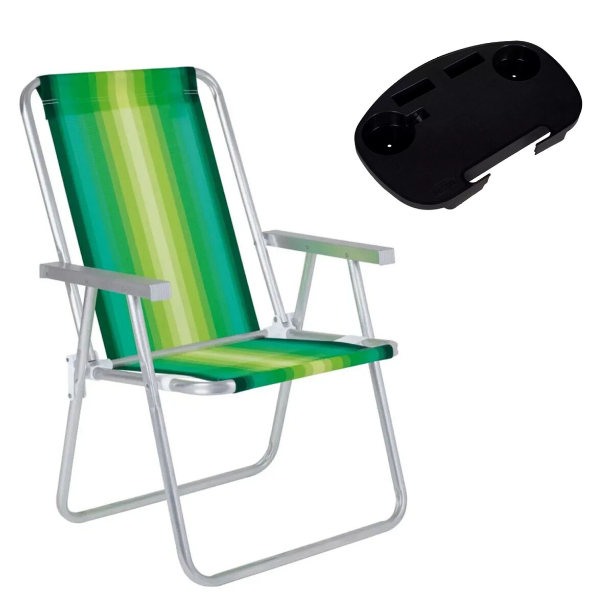 Set Silla Playa Alum 120Kg + Mesa Lateral Divisiones Mor - Verde 