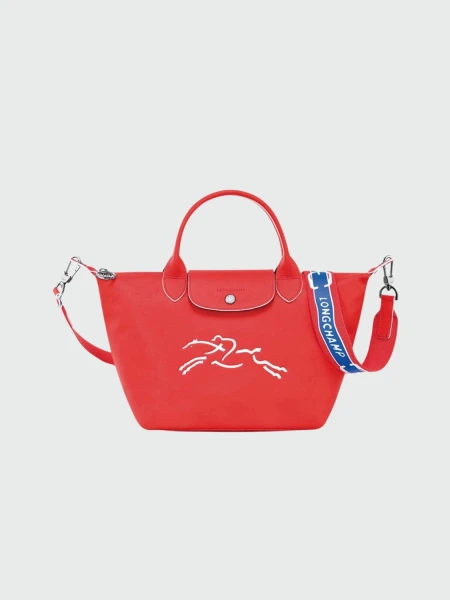 Longchamp -Cartera de cuero con asas y correa desmontable, Le pliage Jockey Rojo