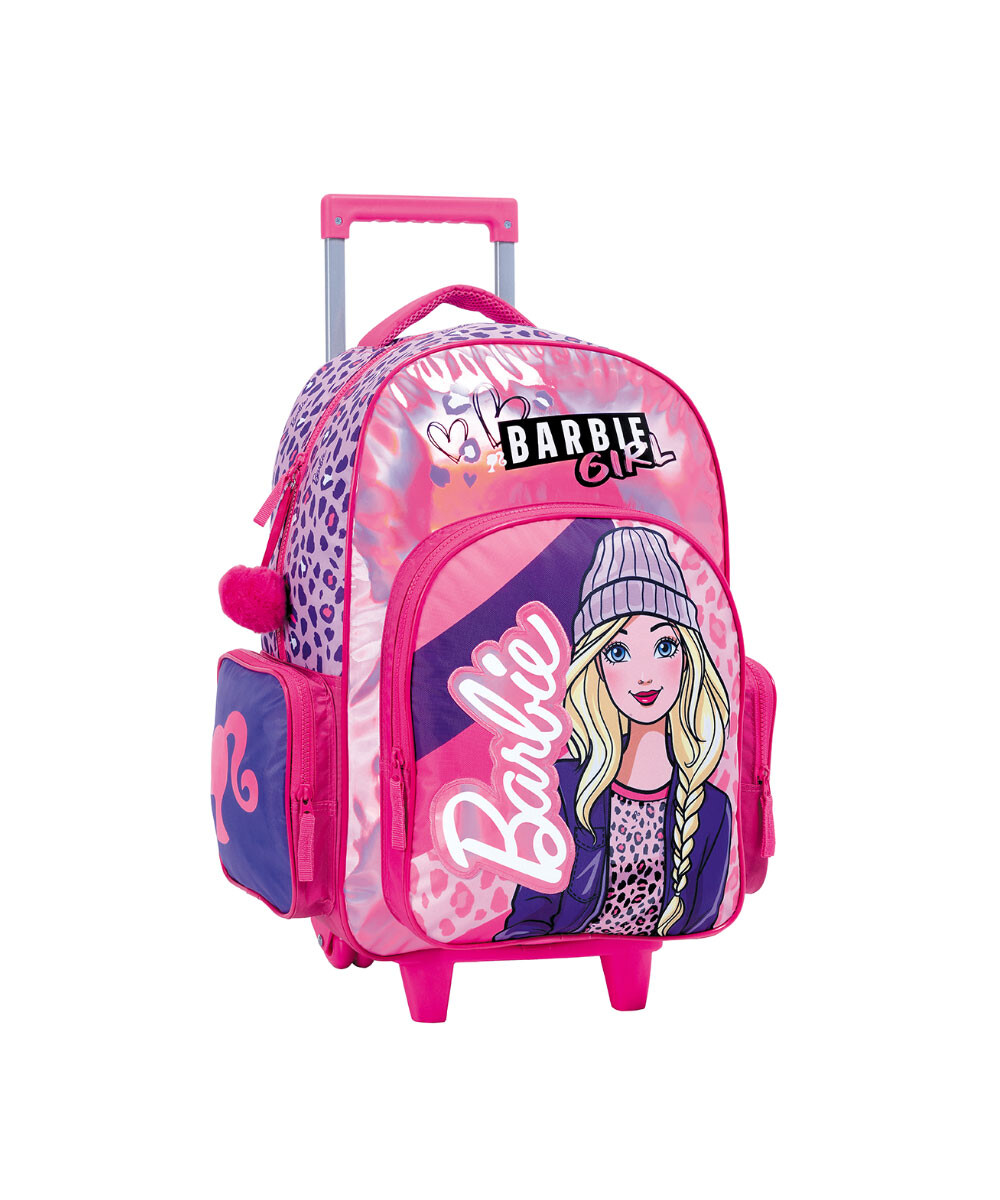 Mochila Infantil Barbie Grande Con Carrito - Rosa 