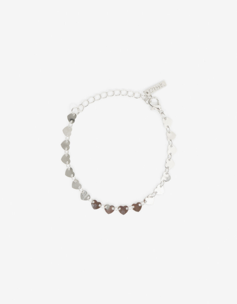 Pulseras Flexibles Metal Pulsera Corazones Metal - Plateado Rodio