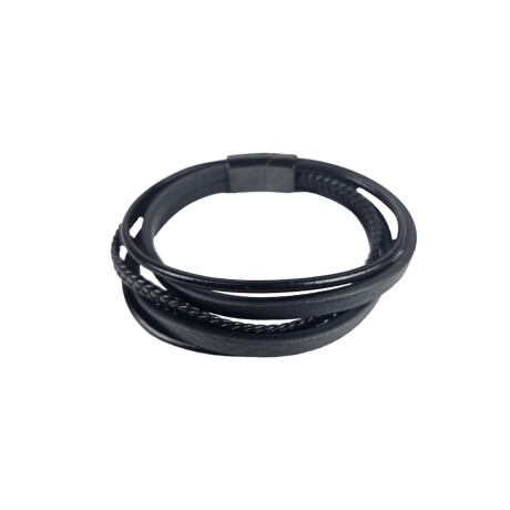Pulsera cuerina negra cuádruple Sc