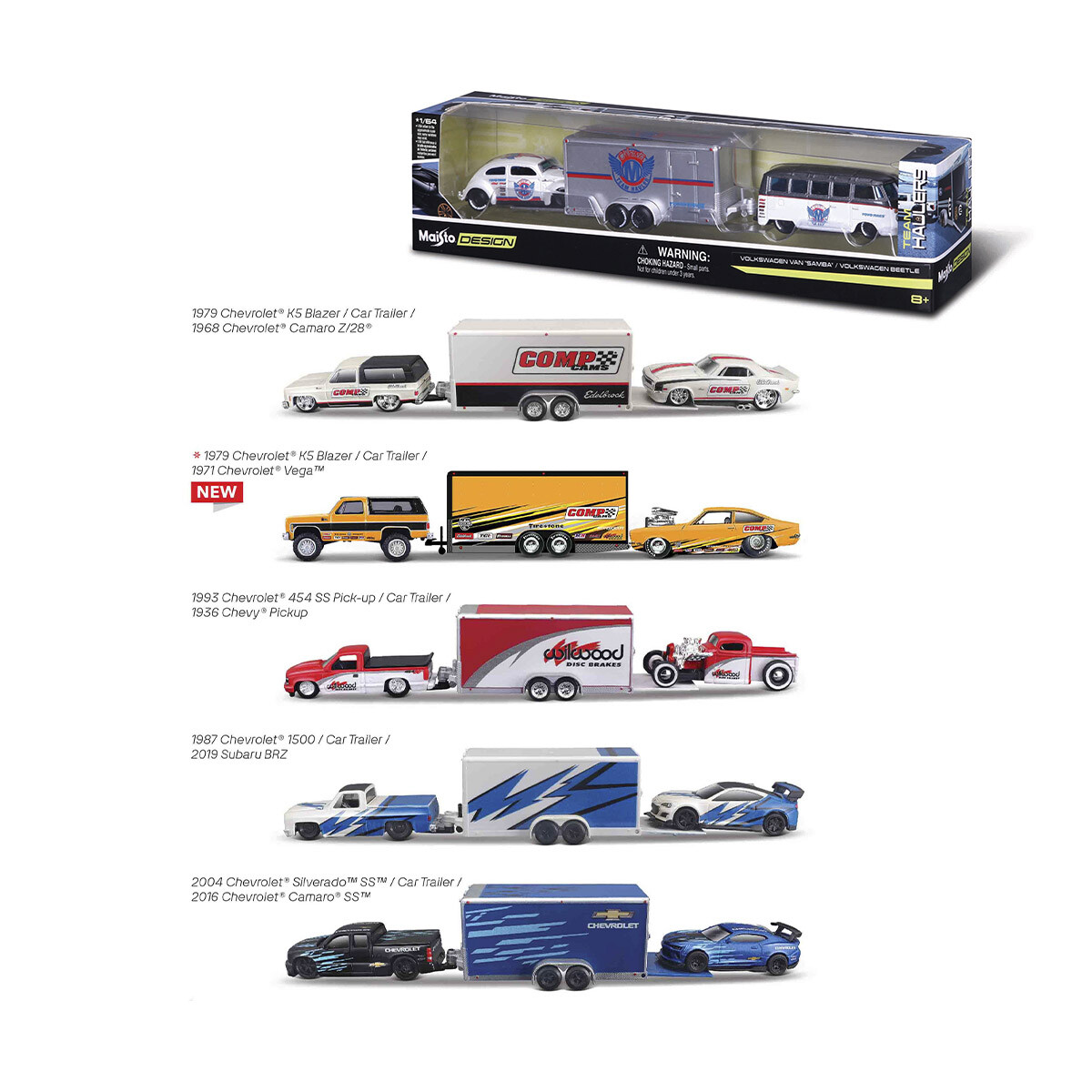 Camioneta con Remolque y Auto Maisto Escala 1:64 Diseños Surtidos 