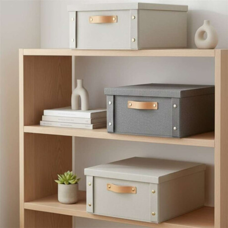 Caja Organizador C/Asa 26.5X31.5X14.5Cm Tela Crema