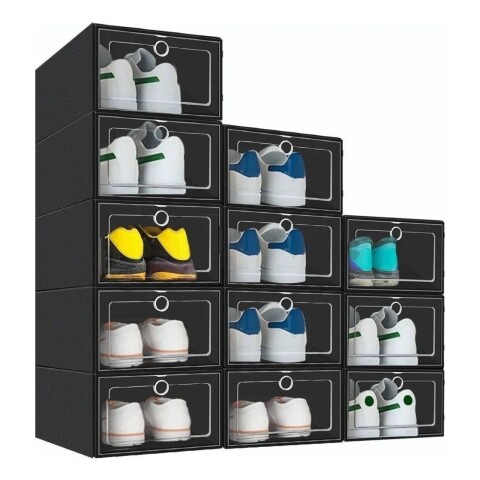 Caja Organizadora Zapatos Zapatera 12 Unidades Caja Apilable Color Variante Negro