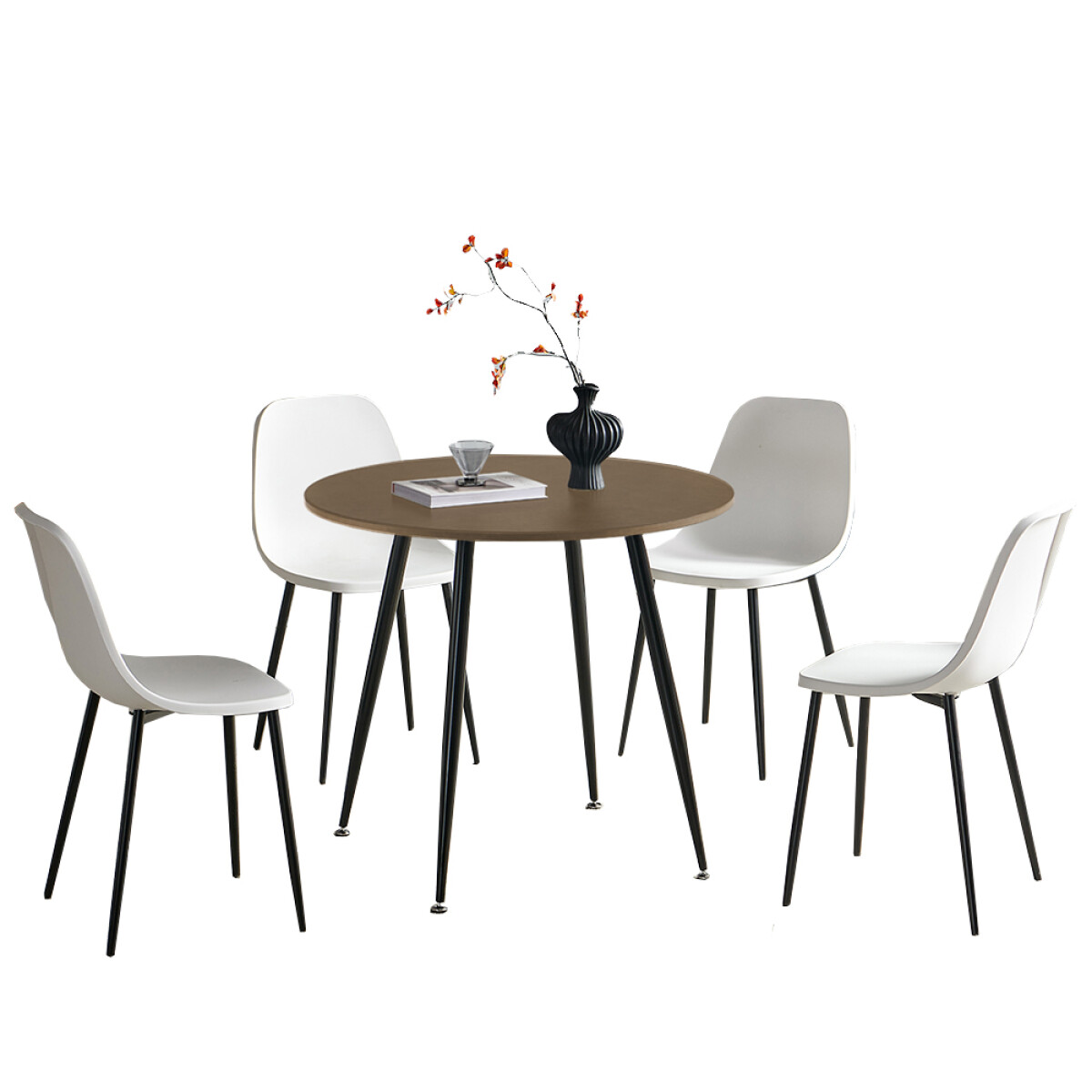 Juego de comedor: Mesa + 4 sillas - tapa redonda - Color marrón 