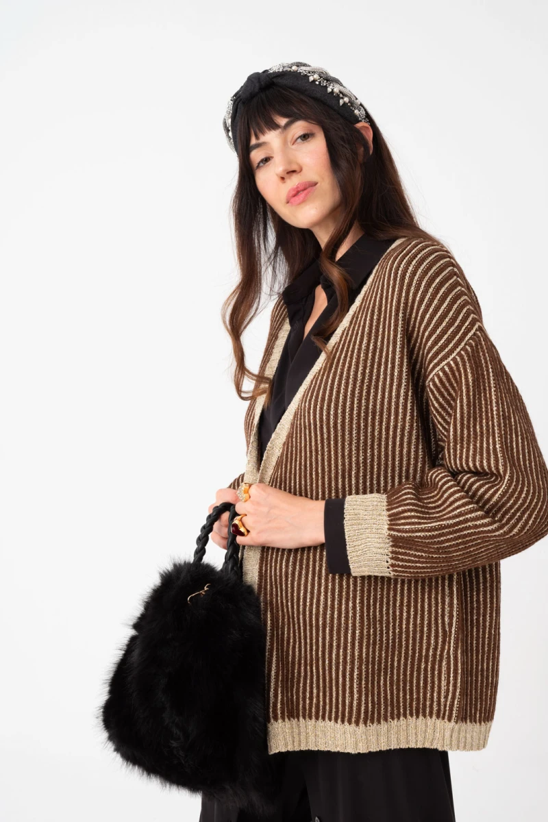 Cardigan con Lurex Marron