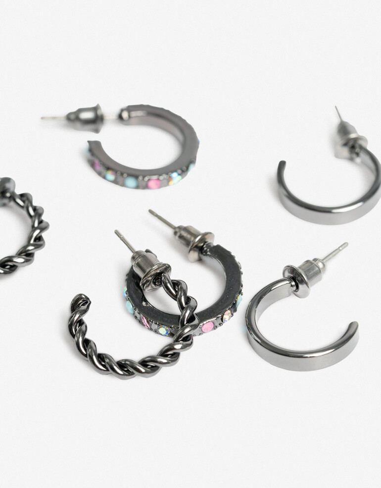 Aros Argollas Set Strass Set Agollas Strass - Combinacion Multicolor