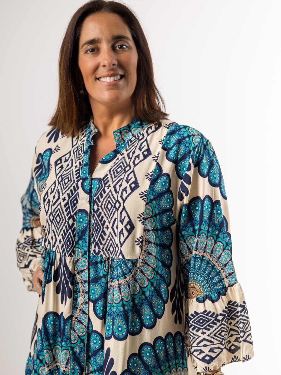 Vestido largo 100% viscosa Made in a Italy Celeste
