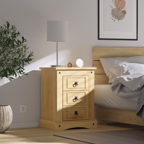 Mesa de luz 3 cajones - Linea mexicana Natural