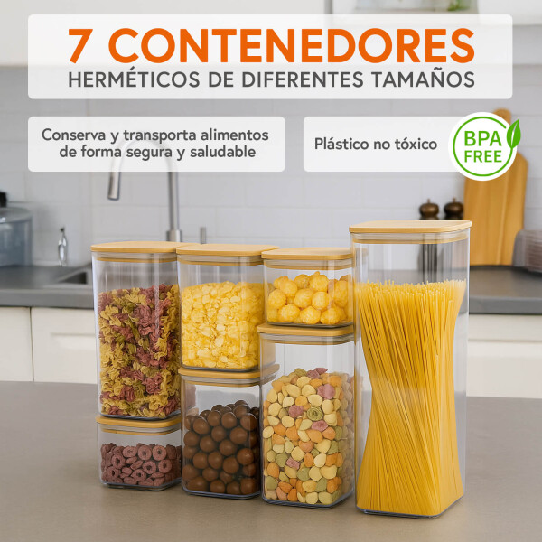 Set x7 Tarros Herméticos IMBACK IBK-HMJ049-MAD | Tapa de Bambú Natural, Cierre de Silicona y Diseño Apilable BPA Free Set x7 Tarros Herméticos IMBACK IBK-HMJ049-MAD | Tapa de Bambú Natural, Cierre de Silicona y Diseño Apilable BPA Free